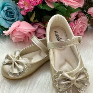 Sapatilha Flor Di MIla Baby Dourada lacinho Strass
