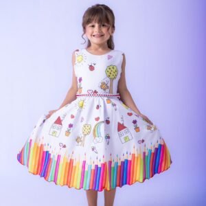 Vestido Marie Lapis Aquarela ABC Branco e Vermelho (VESTMRLPAQABCBRNVRM)