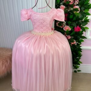 Vestido Enjoy Longo Laura Rosa Bebê Rendado TAMANHO:12;COR:Pastel Pink (VESTENJLNGAZLRSOBB2T12)