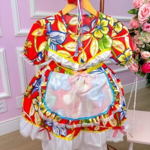 Vestido Junino Zaza Avental e Babado Branco (VESTJUZAZABRNCO)