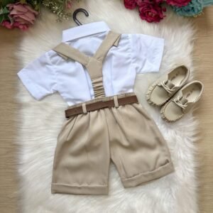 Conjunto Miss Cherry Meninos Social Shorts Ravi Bege Modelo 2 (CNJTMSSCHRSHRVBG2)