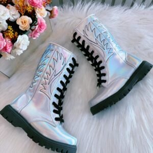 Bota Infantil Boiadeira Cano Alto Prata Furta cor Cadarço Zíper (361PT)