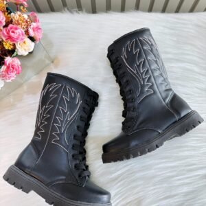Bota Infantil Boiadeira Cano Alto Preto Cadarço e Zíper (3610PT)