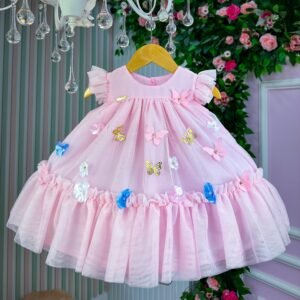 Vestido Vila Lele Jardim das Borboletas Baby Liz Rosa Bebe (VESTLIZRSABB)