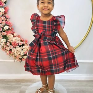Vestido Infantil Xadrez Vermelho Tartan Festas Luxo (1373VP)