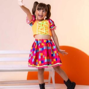 Conjunto Junino Banana Club Luxo Manu Laranja Neon (CNJTJNBNCLMNLRNJNON)