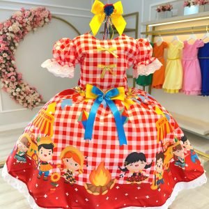 Fantasia Infantil Junino Xadrez Vermelho Festa São João (2405VM)