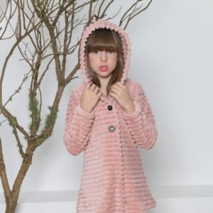 Casaco Infantil Pelúcia Canelado Forrado Rose C/ Capuz Botões
